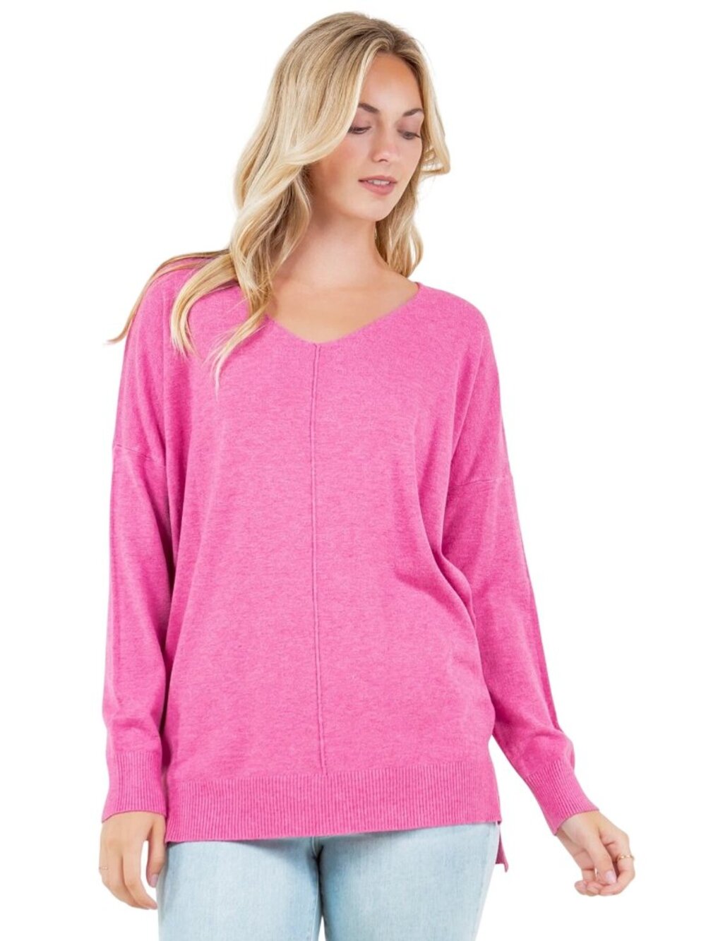 The Nines Sweater Small/Medium V-Neck Long Sleeve Pullover Pink Cozy Knitwear